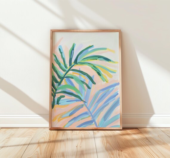 Pastel Palm Fronds Tropical Coastal Botanical Beach Art Poster