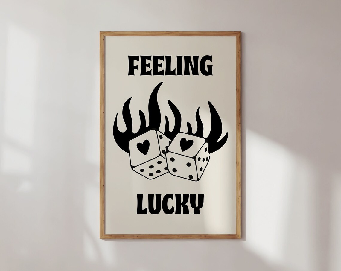 Feeling Lucky Flaming Dice Black Graphic Casino Game Art Poster - Image 2