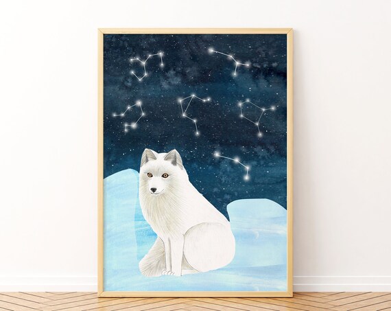 Arctic Fox Art Print, Nursery Animal Illustration