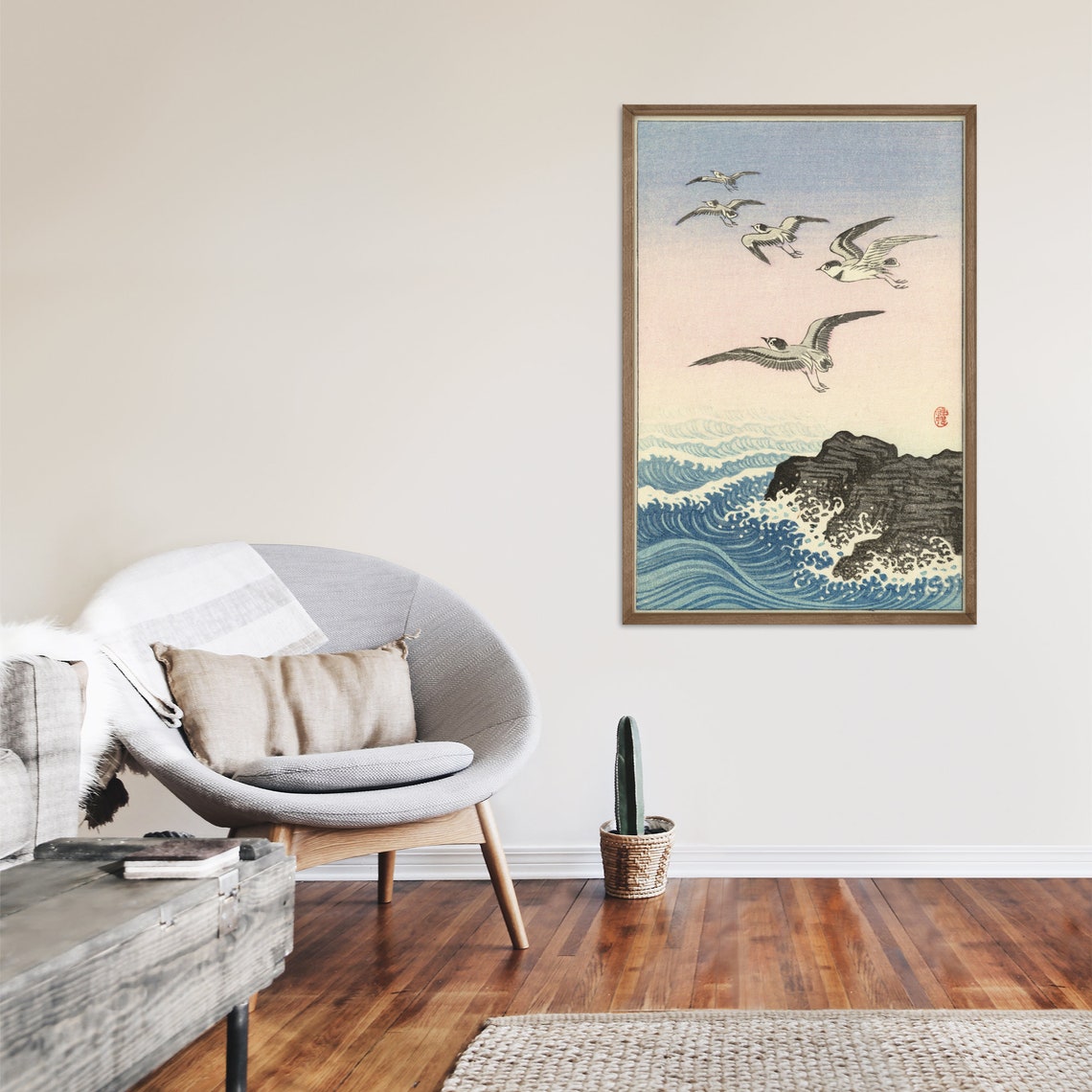 Ohara Koson Five Seagulls Above Rock in the Sea 1933 Art Poster Decor - Image 2
