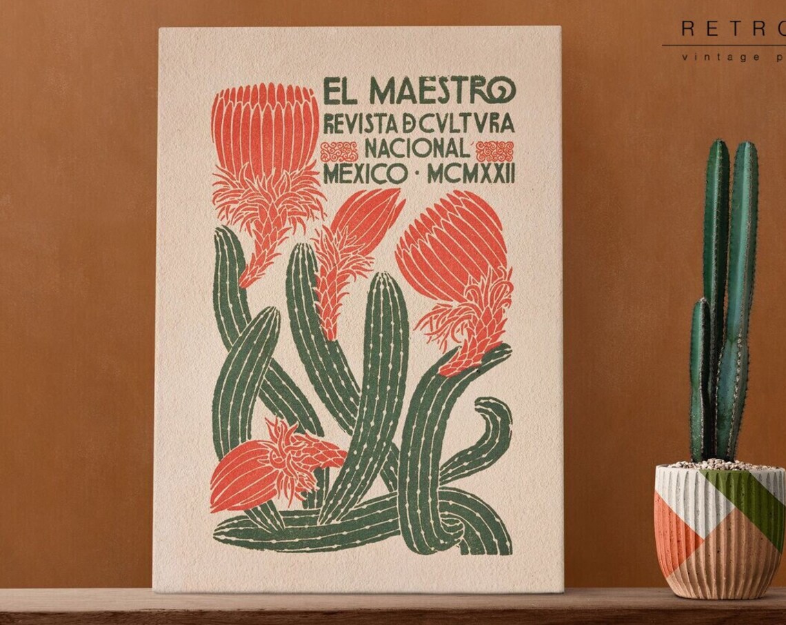 El Maestro Mexico 1922 Art Nouveau Cactus Flower Botanical Art Poster - Image 2