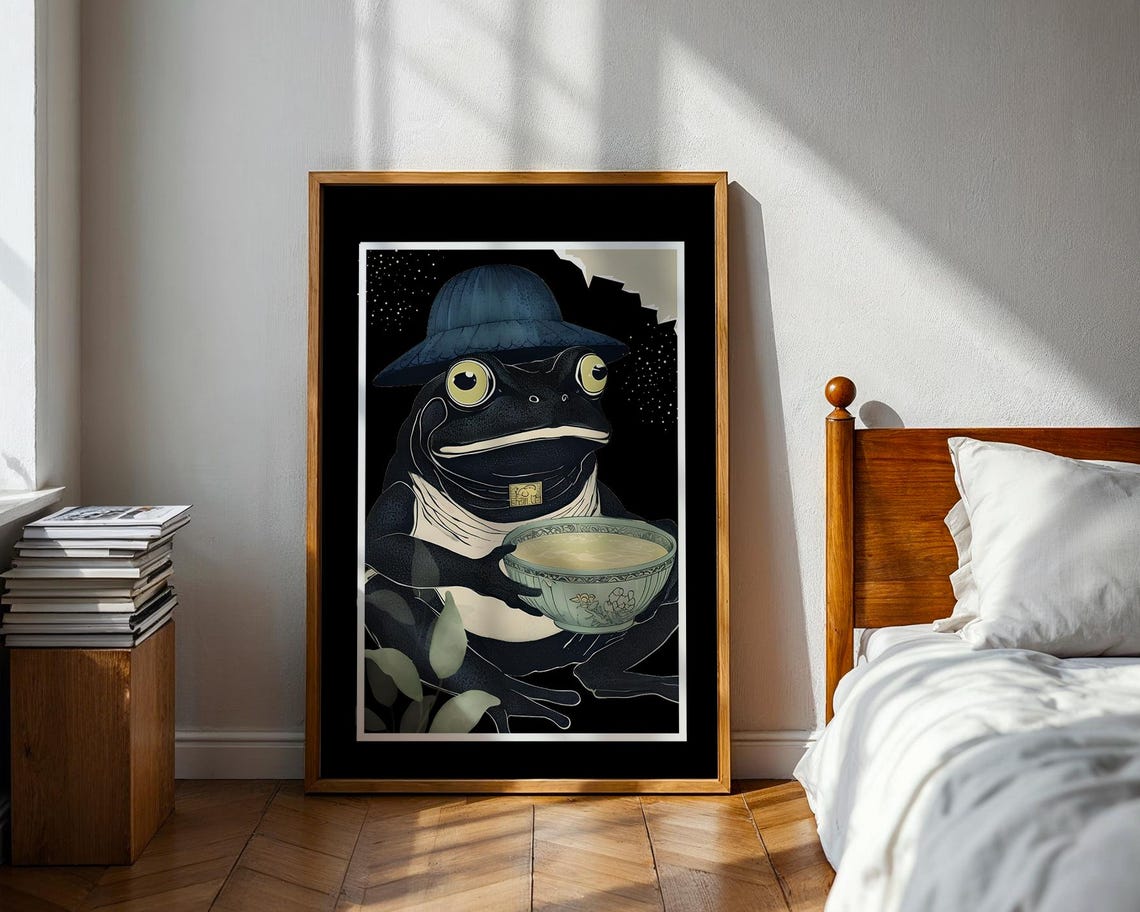Japanese Frog Ramen Bowl Tea Vintage Animal Illustration Poster