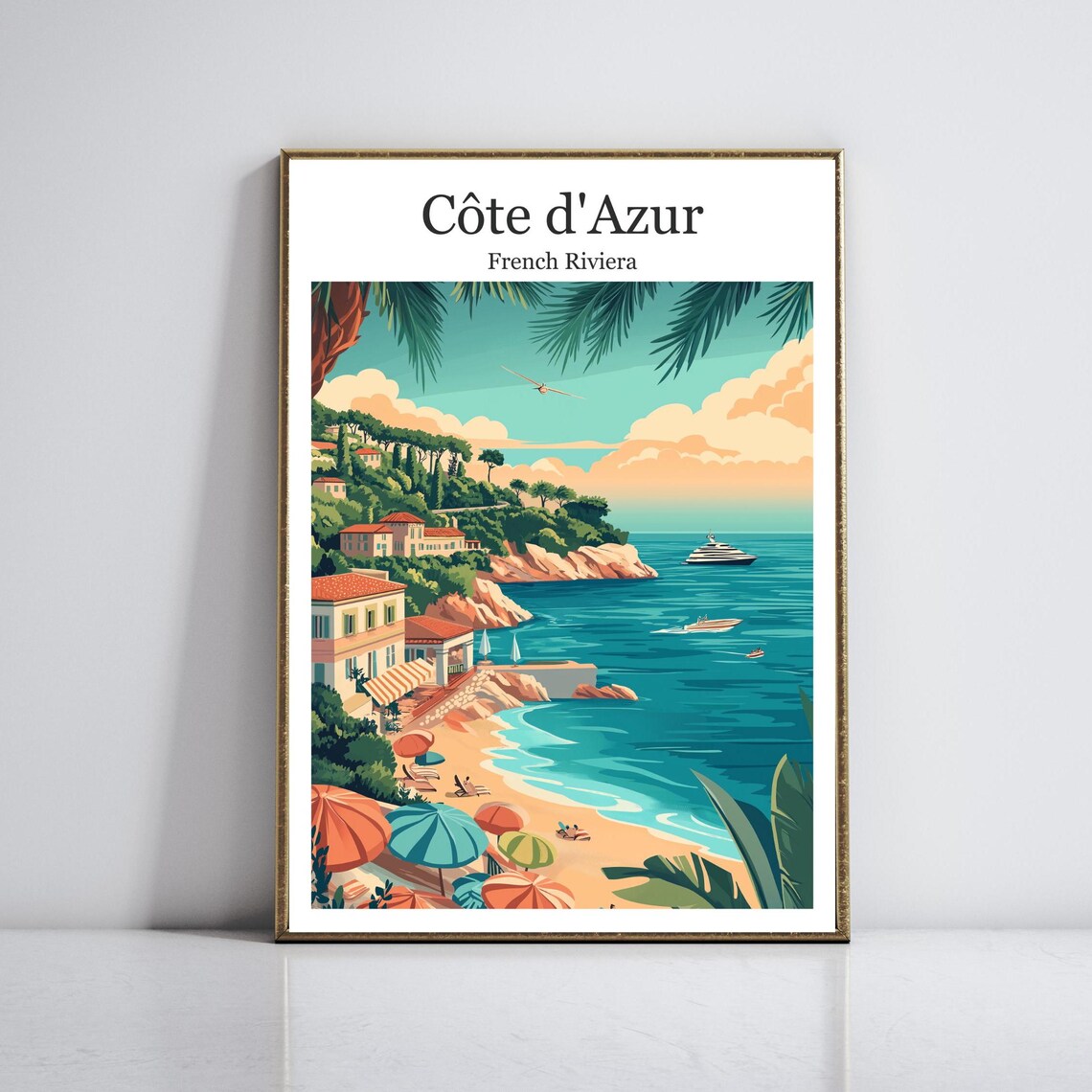 Cote dAzur Seaside Cove Beach Umbrellas Riviera France Poster