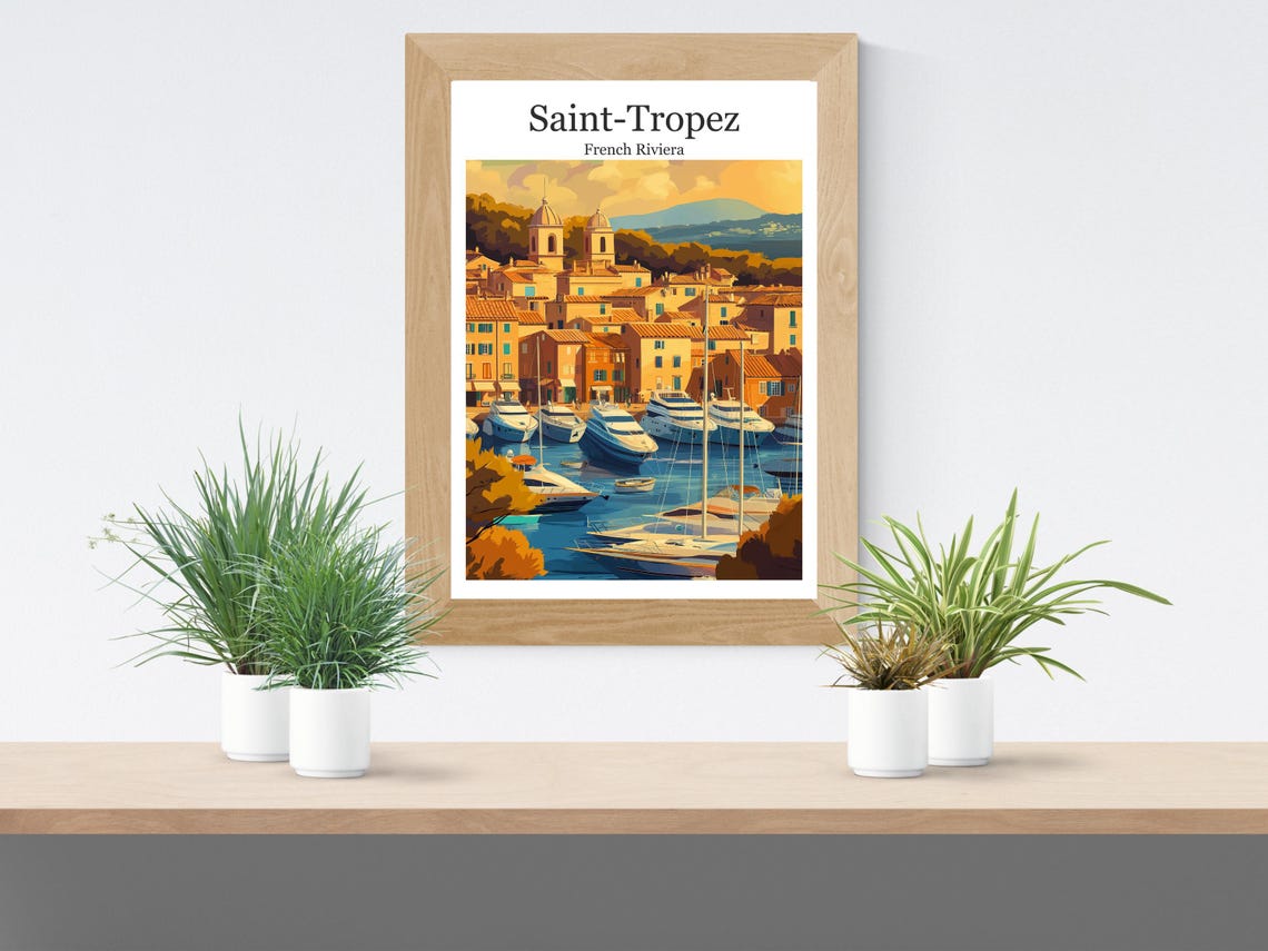 Saint-Tropez Old Harbor Yachts Golden Old Town Riviera Poster - Image 2