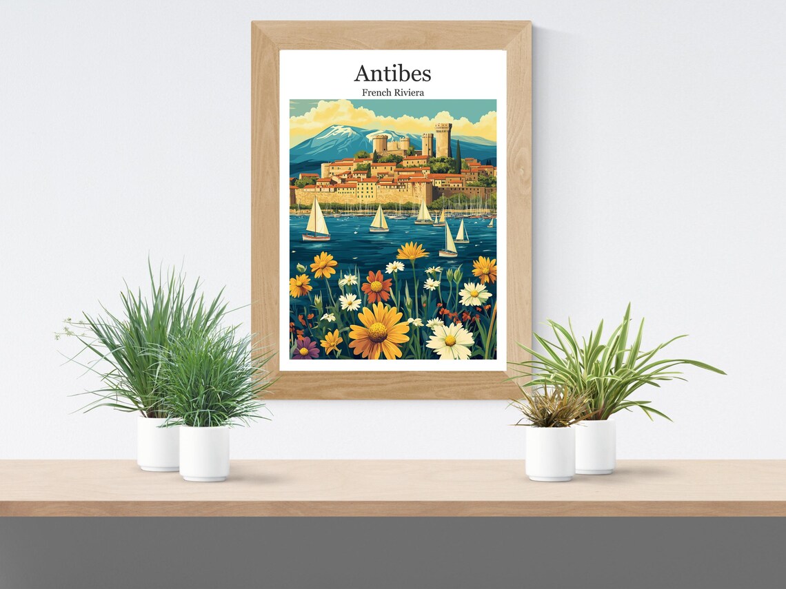 Antibes Old Town Harbor Sailboats Wildflowers Riviera Poster - Image 2