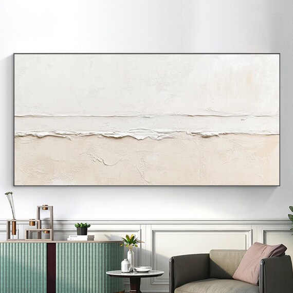 Large White And Beige 3d Textured Wall Art Minimalist Abstract Art Modern Nordic Abstract Painting Beige Plaster Art Home Wall Decor