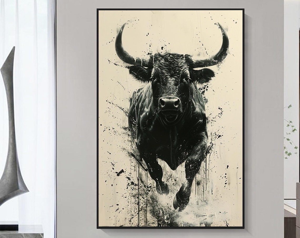 Original Black Bull Wall Painting Abstract Cow Oil Painting On Hand Animal Painting Modern Animal Acrylic Art Bedroom Wall Decor