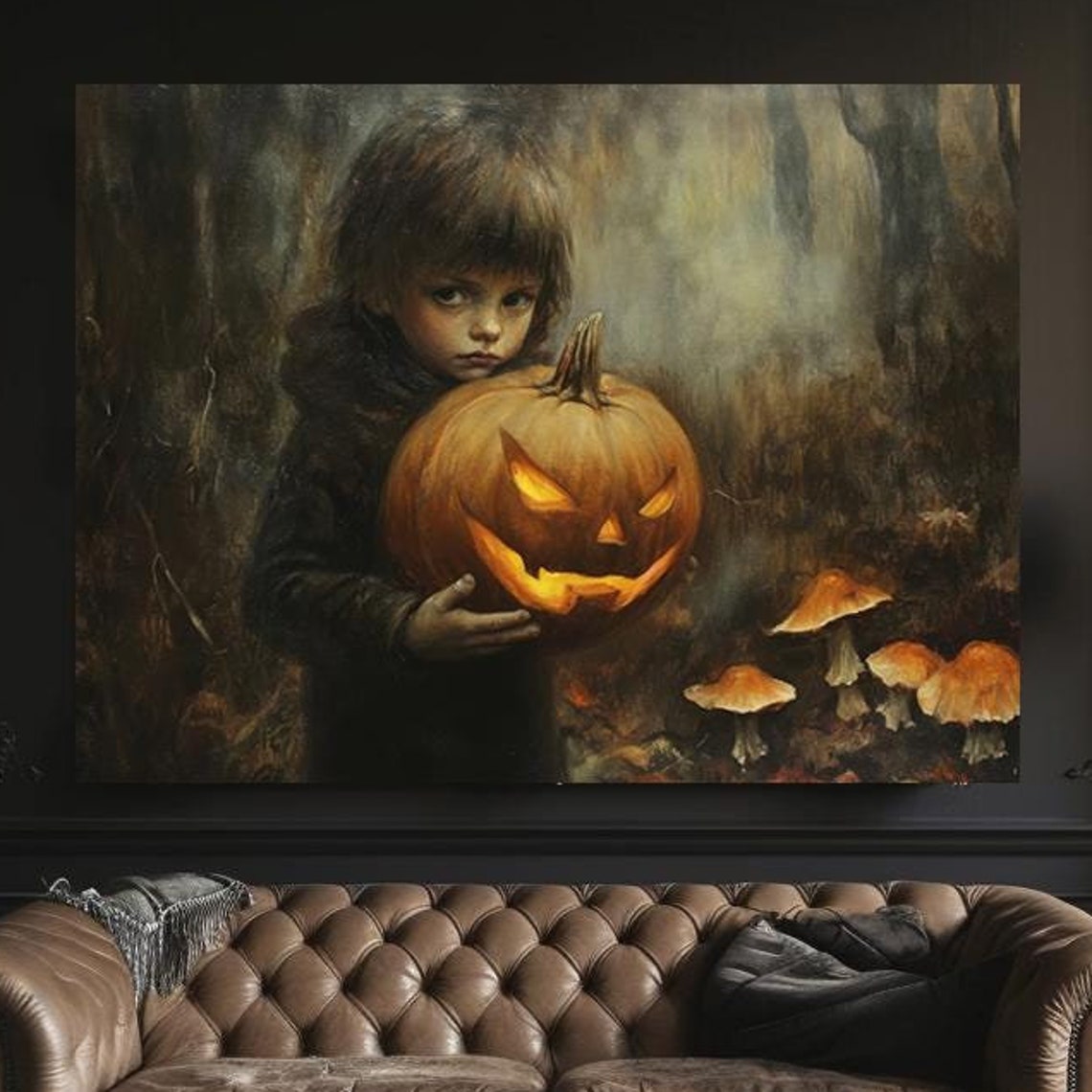 Spooky Halloween Jack O Lantern Dark Forest Pumpkin Art Poster