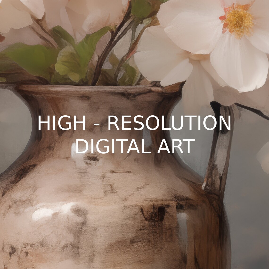 Cherry Blossoms in Vintage Vase Still Life Floral Painting Poster - Image 4