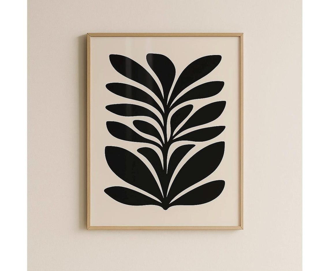 Minimal Black Botanical Leaf Silhouette Modern Nature Wall Poster