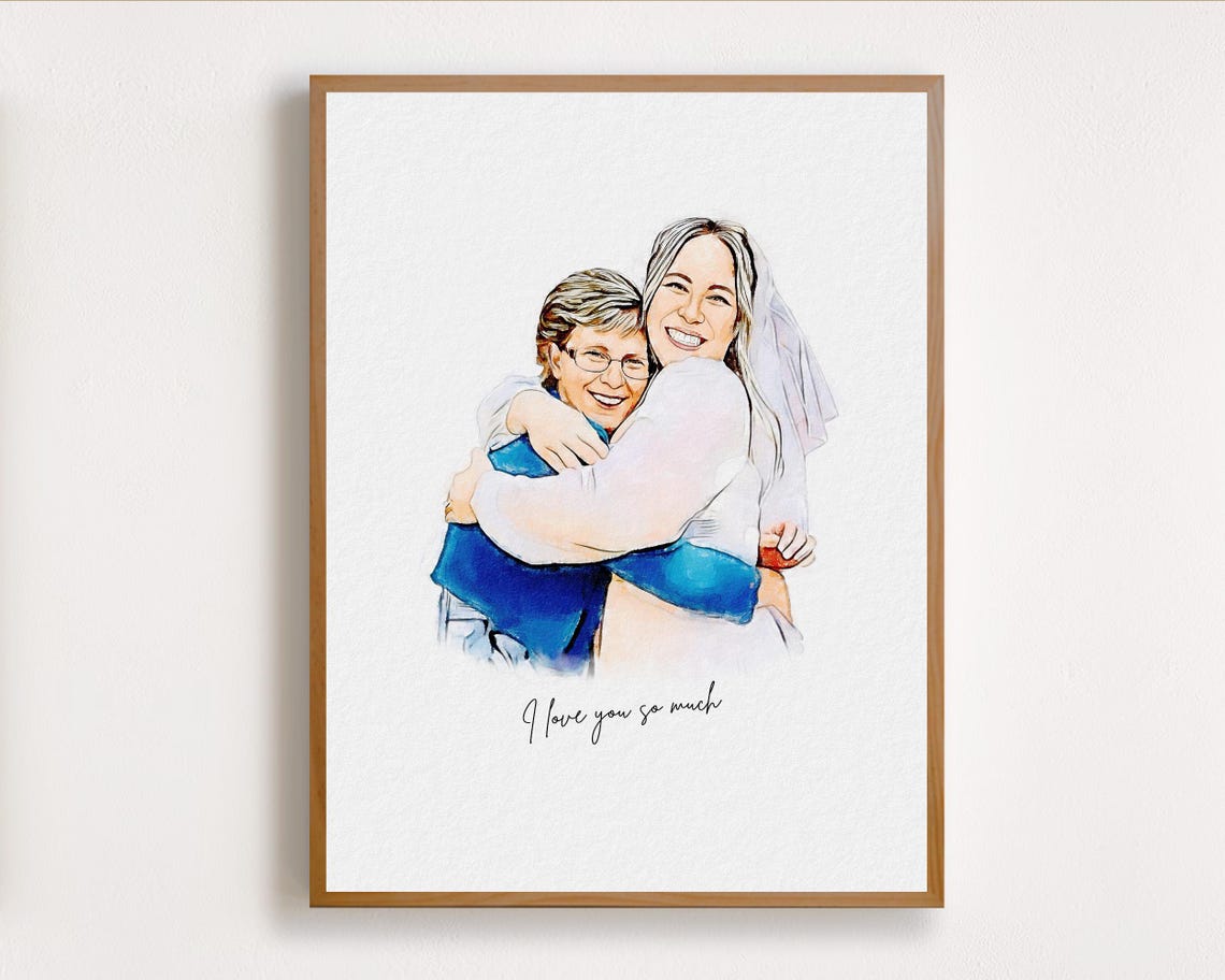 Bride and Bridesmaid Bouquet Wedding Watercolor Portrait Poster - Image 8