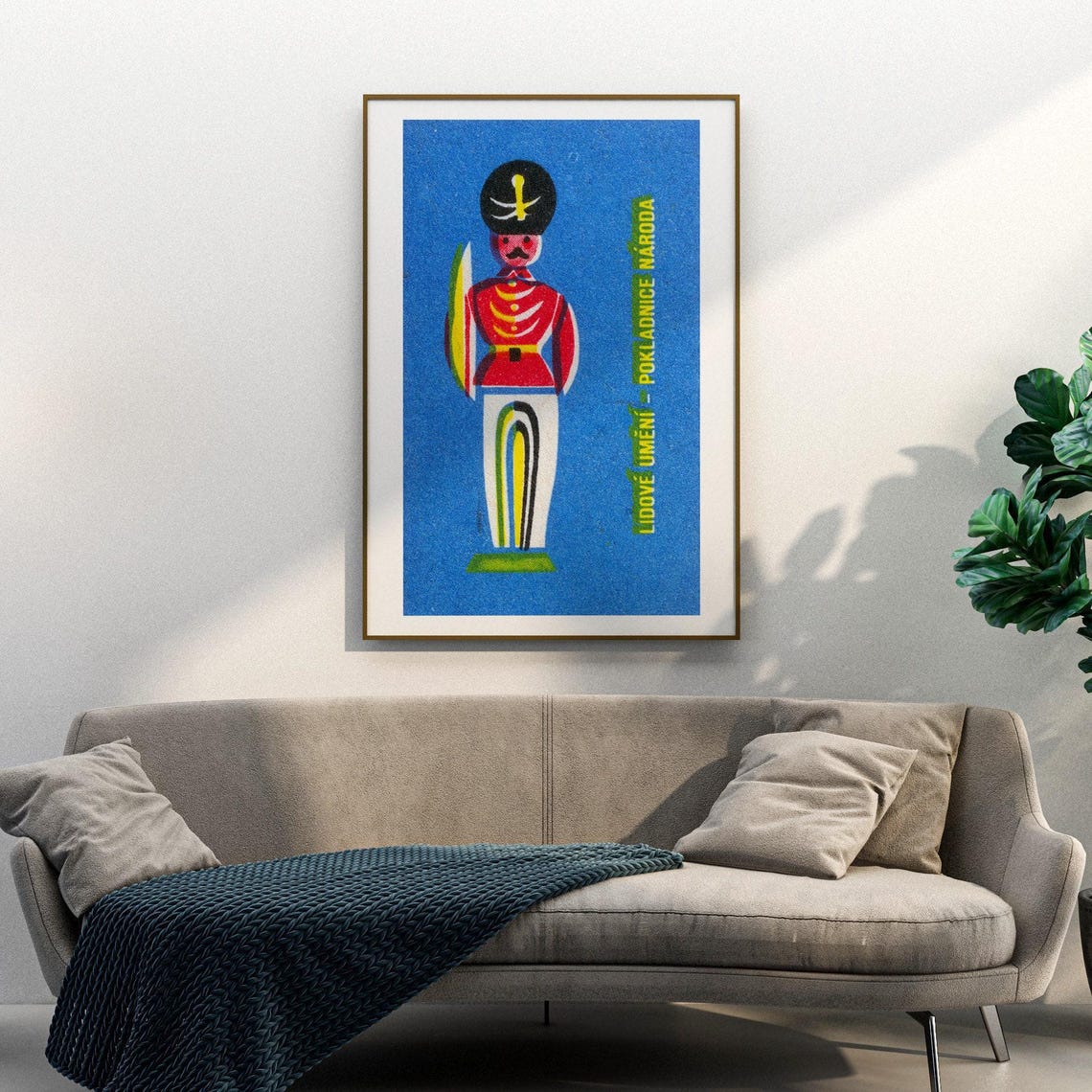 Czech Folk Toy Soldier Red Uniform Blue Vintage Label Art Poster - Image 3