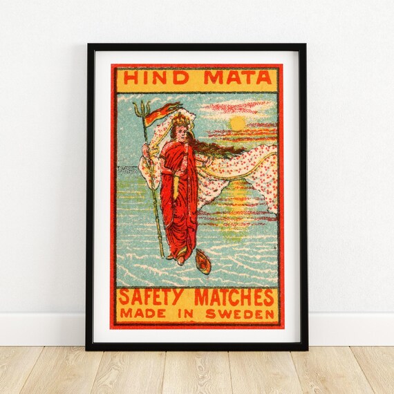 Hind Mata Matchbox Art Print Scandinavian Wall Decor Vintage Swedish Design Colorful Collectible Poster Unique Home Accent A4