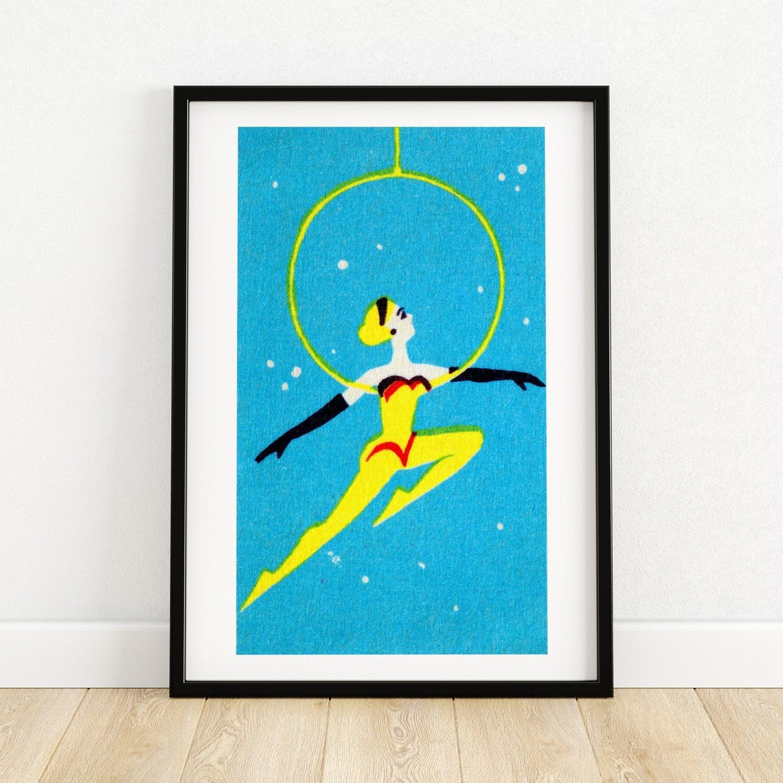 Circus Aerial Hoop Dancer Retro Turquoise Matchbox Art Poster