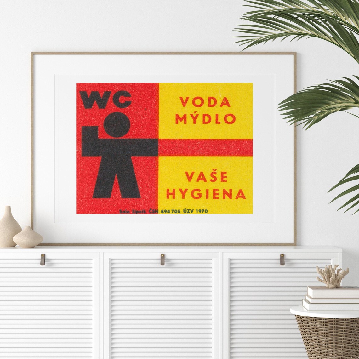 WC Soap Water Hygiene Red Yellow Vintage Czech Health Poster 1970 - Image 2