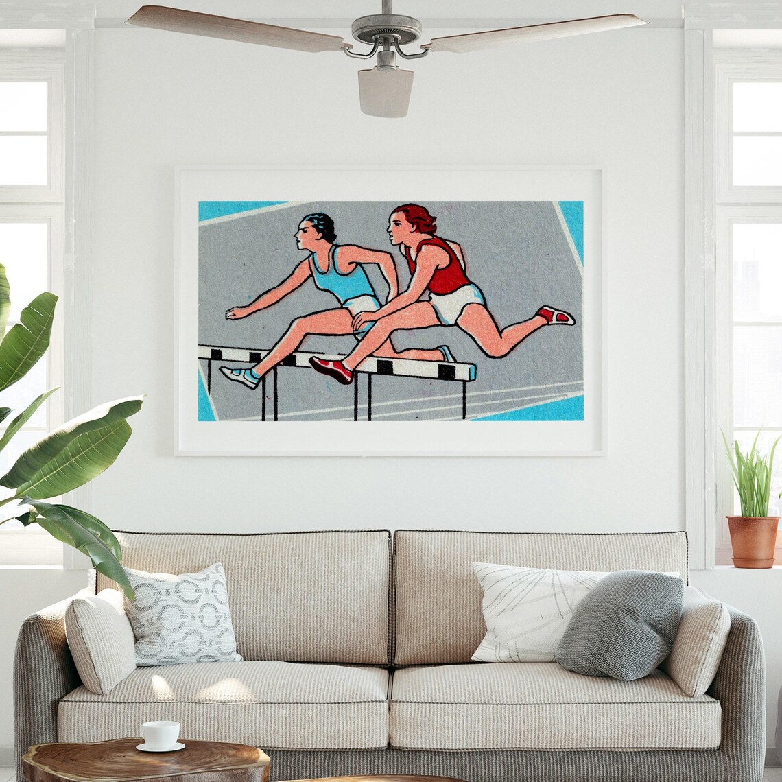 Women Hurdles Race Vintage Track Athletics Illustration Poster - Image 3