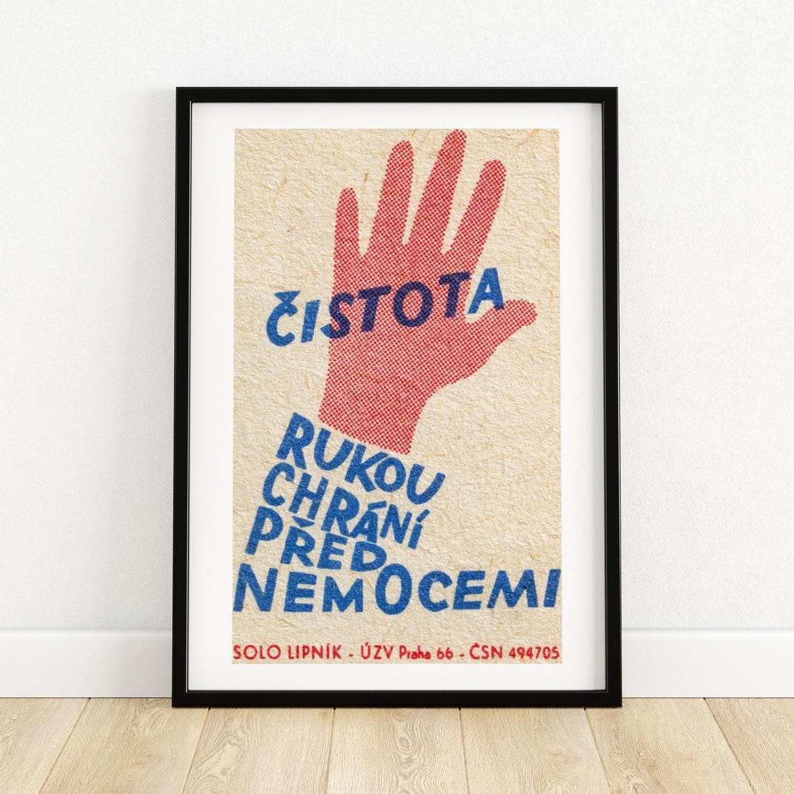 Clean Hands Protect Health Red Hand Vintage Czech Message Poster