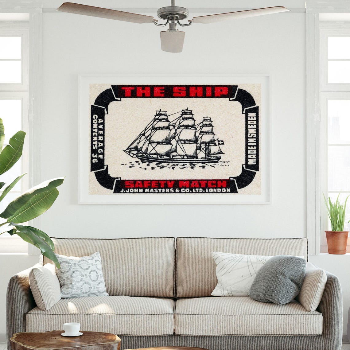 The Ship Safety Match Vintage Tall Ship Sailing Scene Art Poster - Image 3