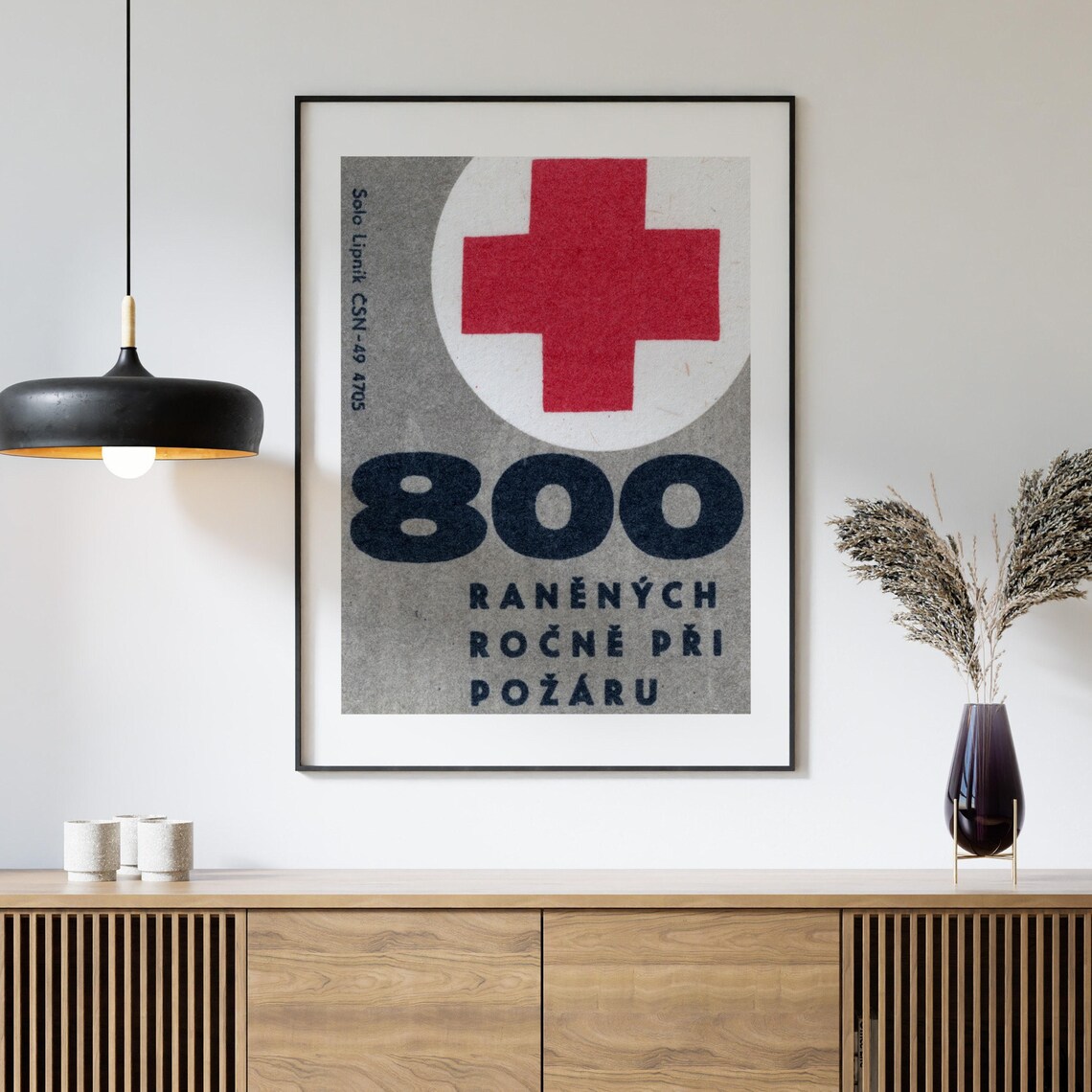 800 Fire Injuries Yearly Red Cross Safety Vintage Gray Poster - Image 4