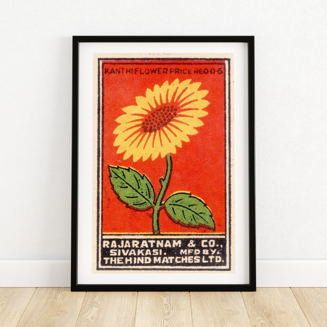 Sunflower Indian Matchbox Label Kanthi Flower Red Design Poster