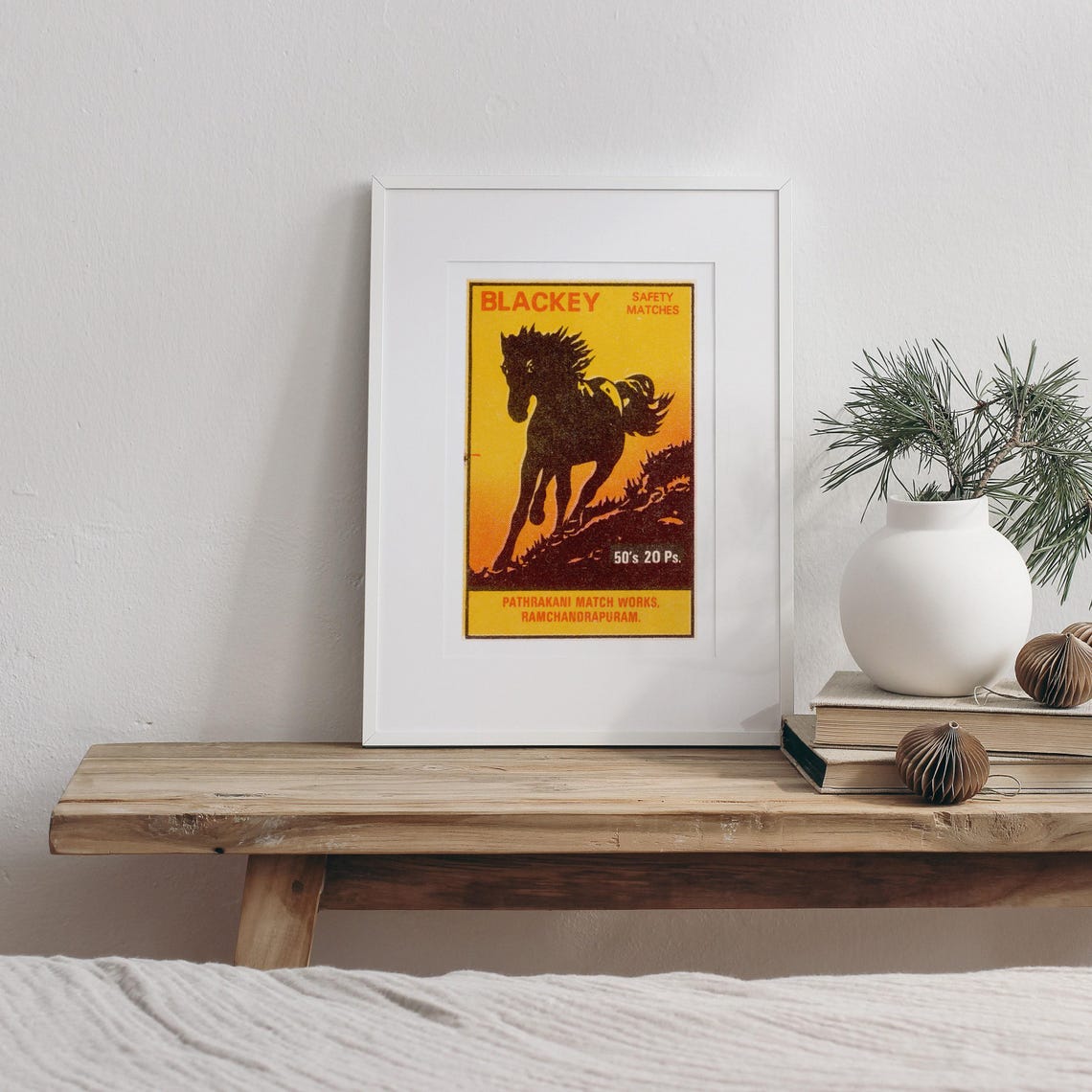 Black Horse Matchbox Art Print Vintage Indian Design Retro Wall Decor Unique Gift Idea Bold Graphic Poster A4 - Image 3
