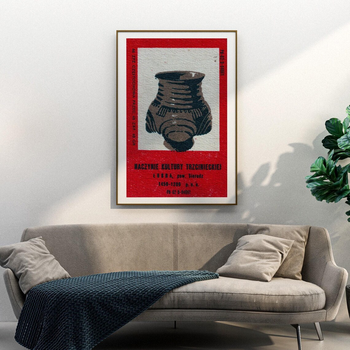 Trzciniec Culture Clay Vessel Sieradz Polish Vintage Label Poster - Image 3