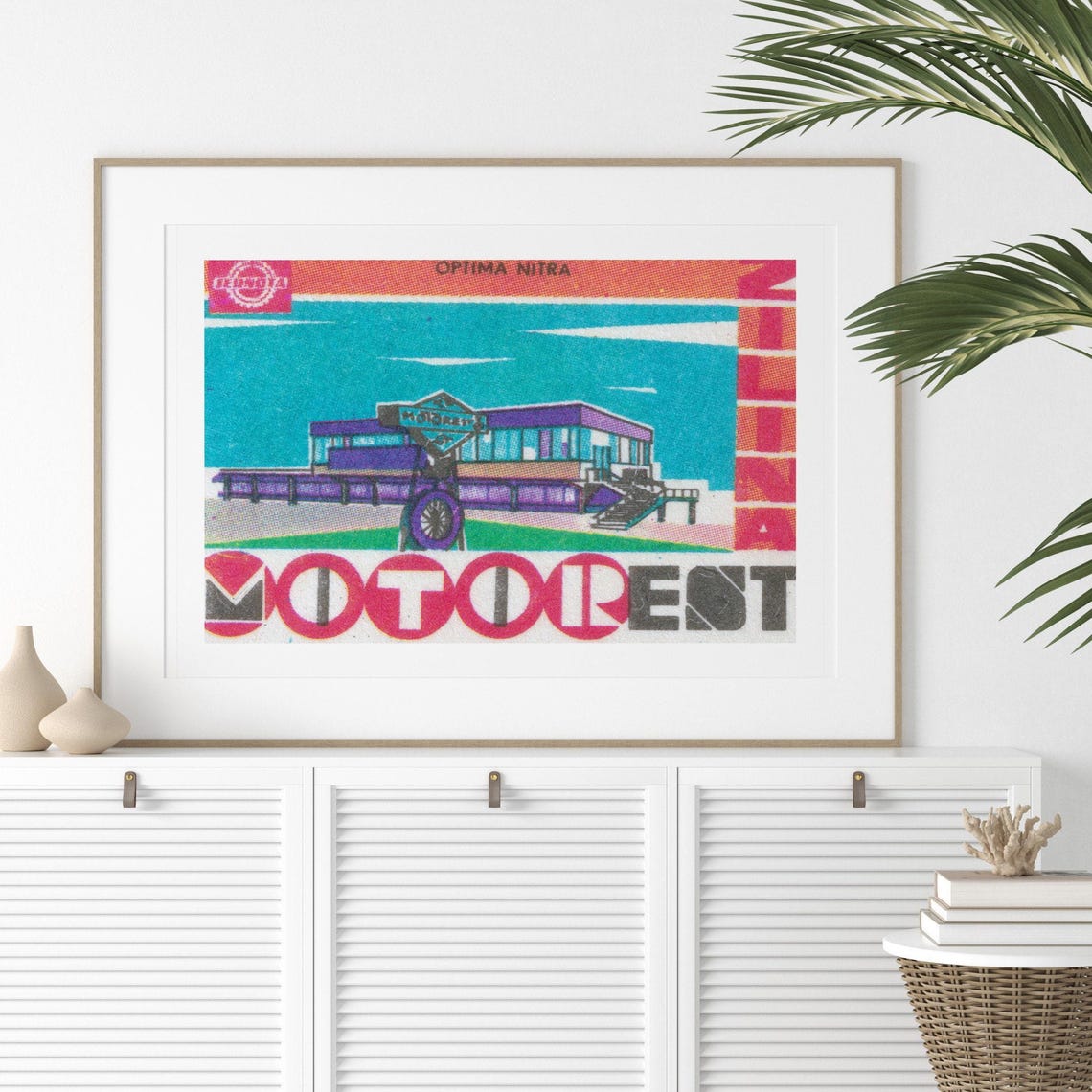 Motorest Optima Nitra Vintage Motorway Cafe Matchbox Label Art Poster - Image 2