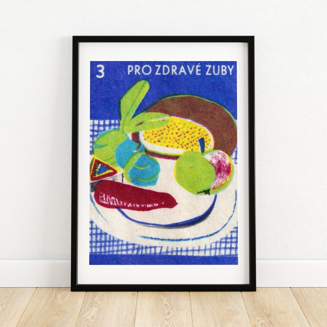 Healthy Teeth Fruit Vegetables Czech Vintage Matchbox Label Poster