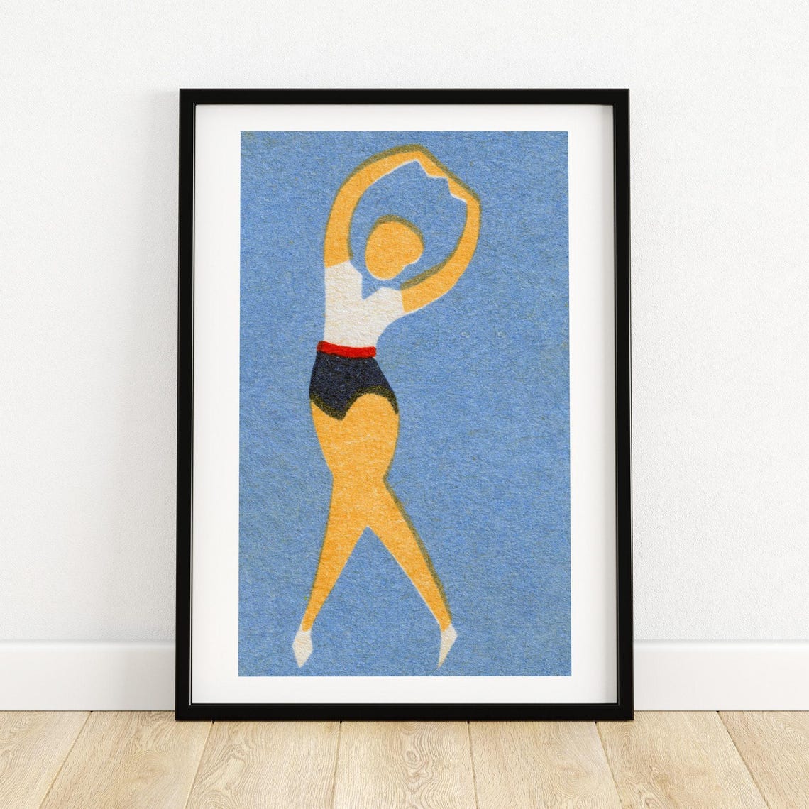 Abstract Dancer Gymnast Figure Blue Background Matchbox Label Poster