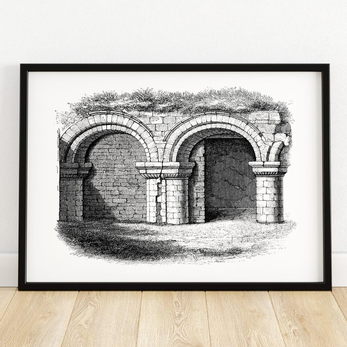 St Clements Worcester Norman Stone Arches Ruins Engraving Print