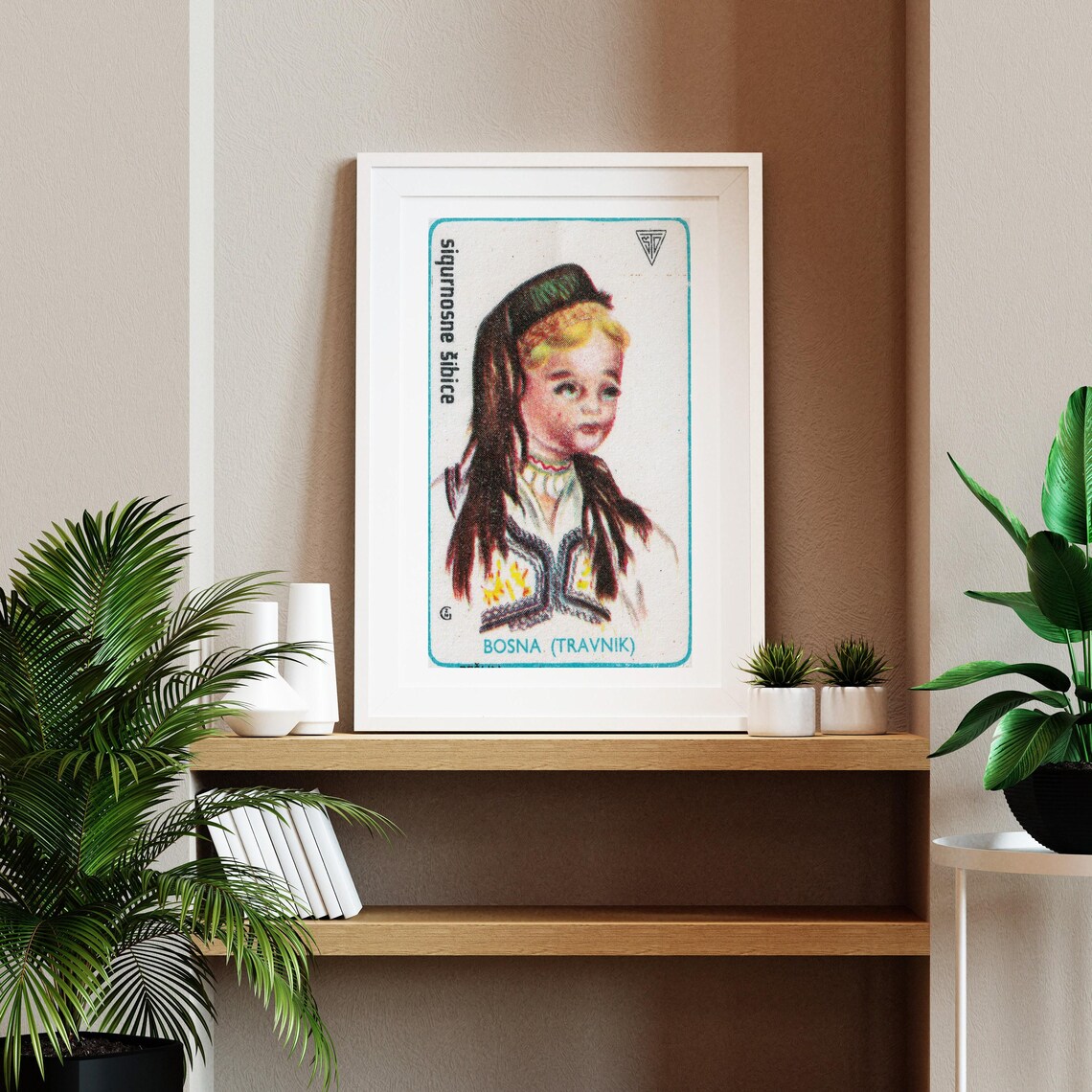 Bosnian Girl Folk Costume Travnik Vintage Matchbox Art Poster - Image 2