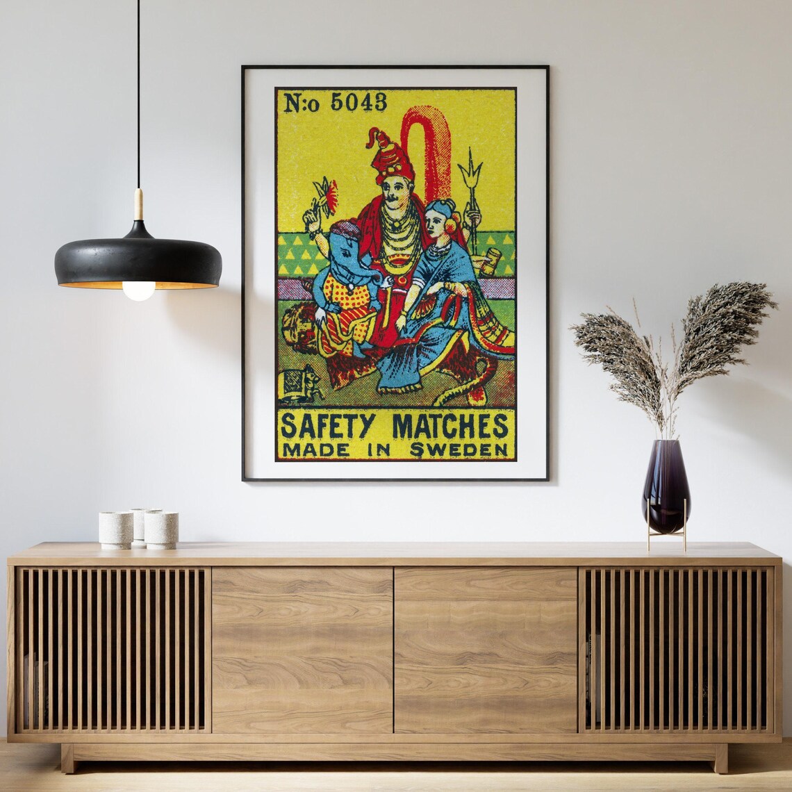 Hindu Gods Shiva Parvati Ganesha Vintage Swedish Matchbox Poster - Image 4