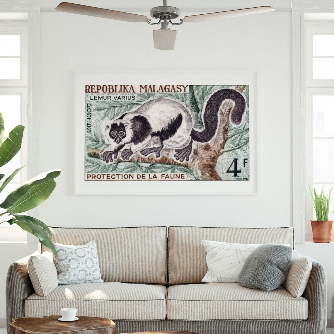 Madagascar Lemur Varius Wildlife Protection Vintage Stamp Poster - Image 3