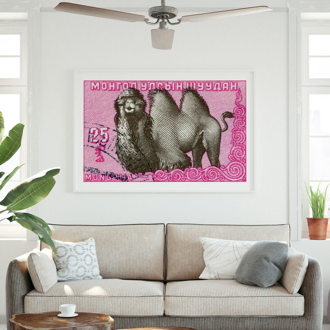 Mongolia 25 Camel Postage Stamp Pink Bactrian Camel Art Poster - Image 3