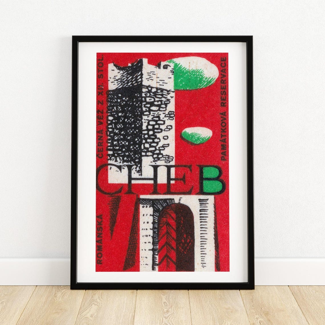 Cheb Black Tower Romanesque Retro Czech Matchbox Label Art Poster