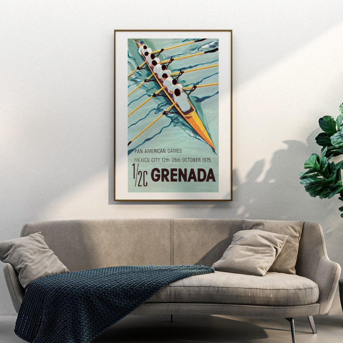 Rowing Team Vintage Grenada Postage Stamp Poster - Image 3