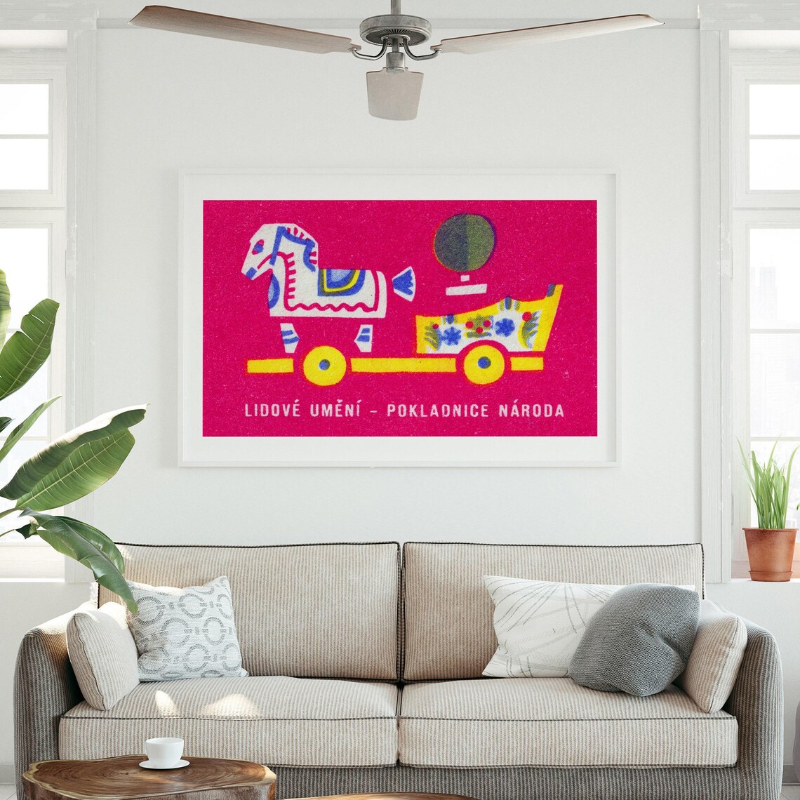 Czech Folk Toy Horse Wagon Pink Vintage Matchbox Label Poster - Image 3
