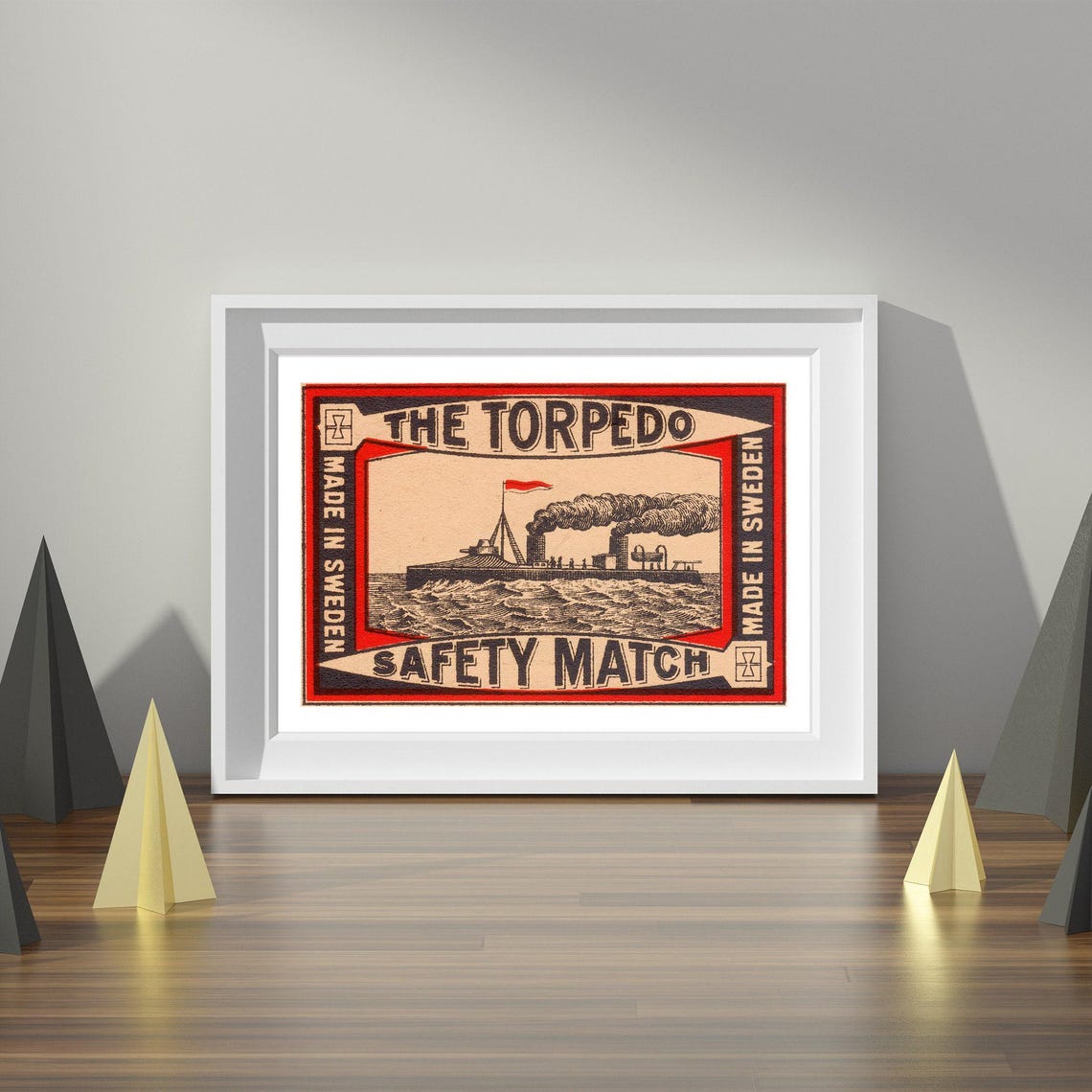 The Torpedo Safety Match Vintage Swedish Warship Matchbox Label Poster - Image 4