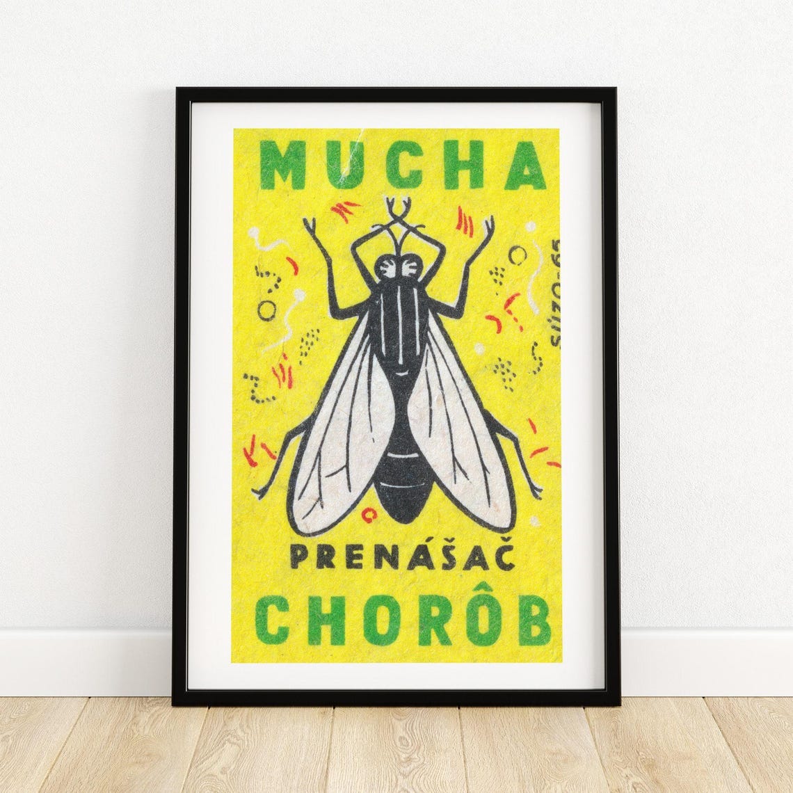 Mucha Fly Carrier Of Diseases Yellow Vintage Matchbox Poster