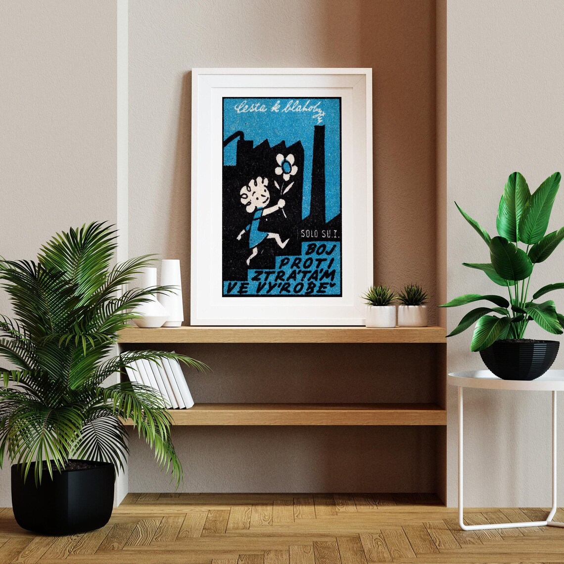 Girl With Flower Matchbox Vintage Czech Art Print - Image 2