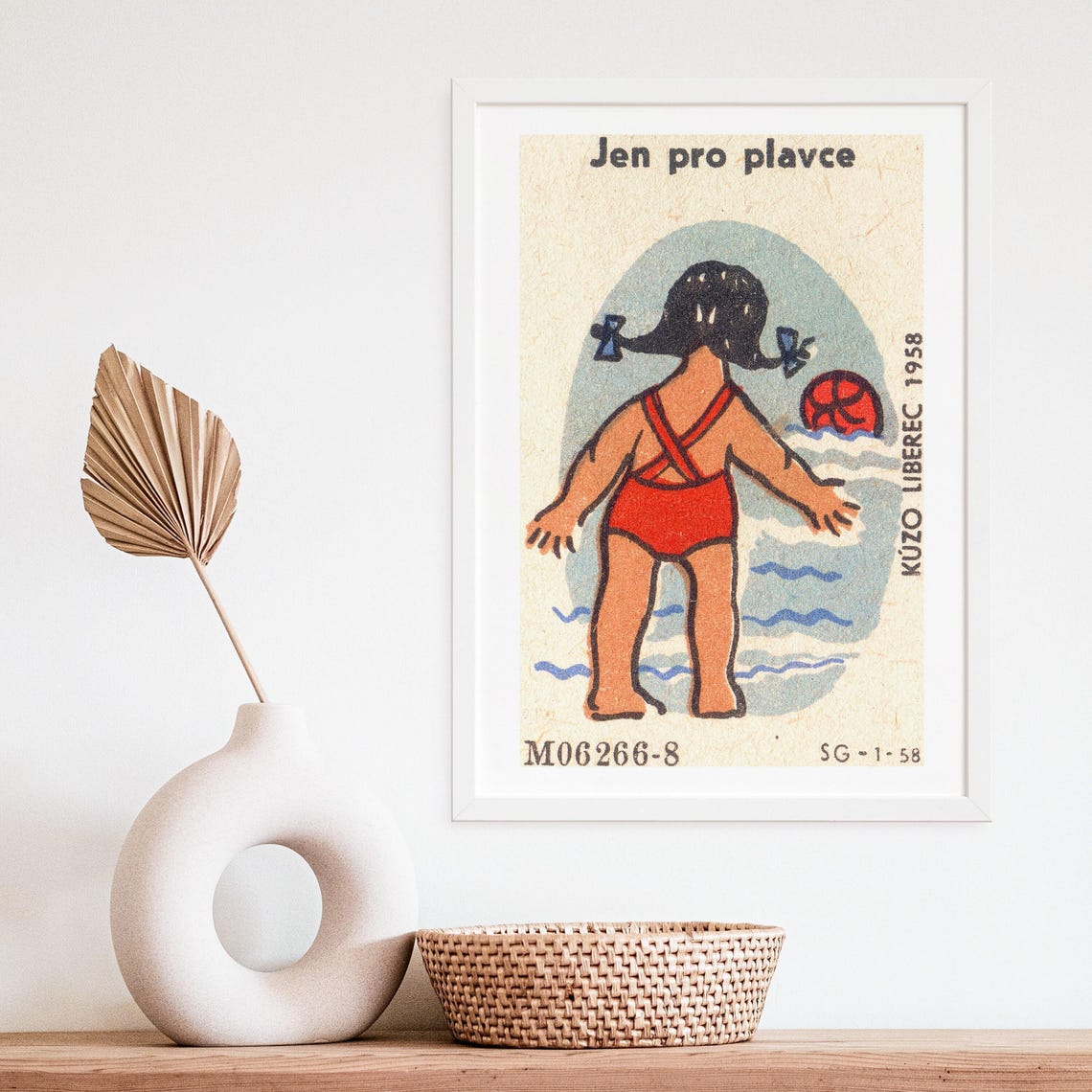 1958 Liberec Swimmers Only Child Beach Ball Czech Matchbox Poster - Image 4