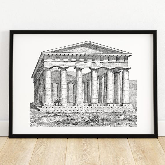 Temple At Segesta Italy Architectural Illustration Historical Wall Art Unique Home Decor