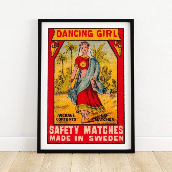 Dancing Girl Matchbox Print Sweden Wall Art Vintage Sweden Art Matchbox Wall Poster Vintage Poster Print