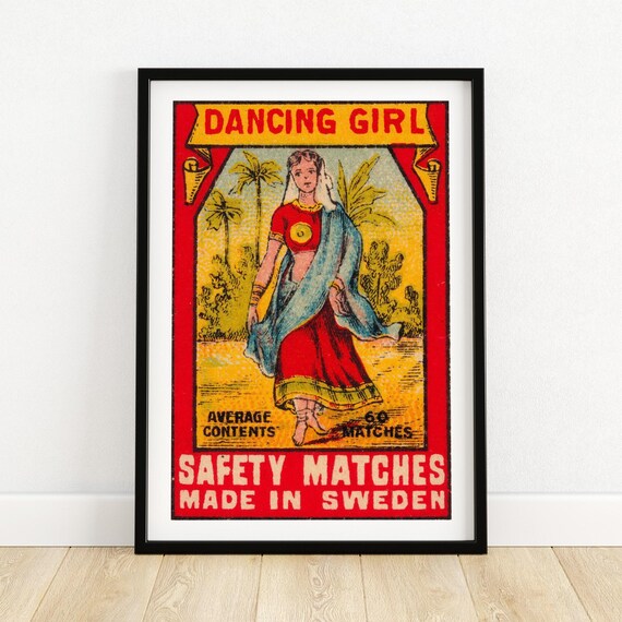 Dancing Girl Safety Matches Vintage Swedish Matchbox Label Art Poster