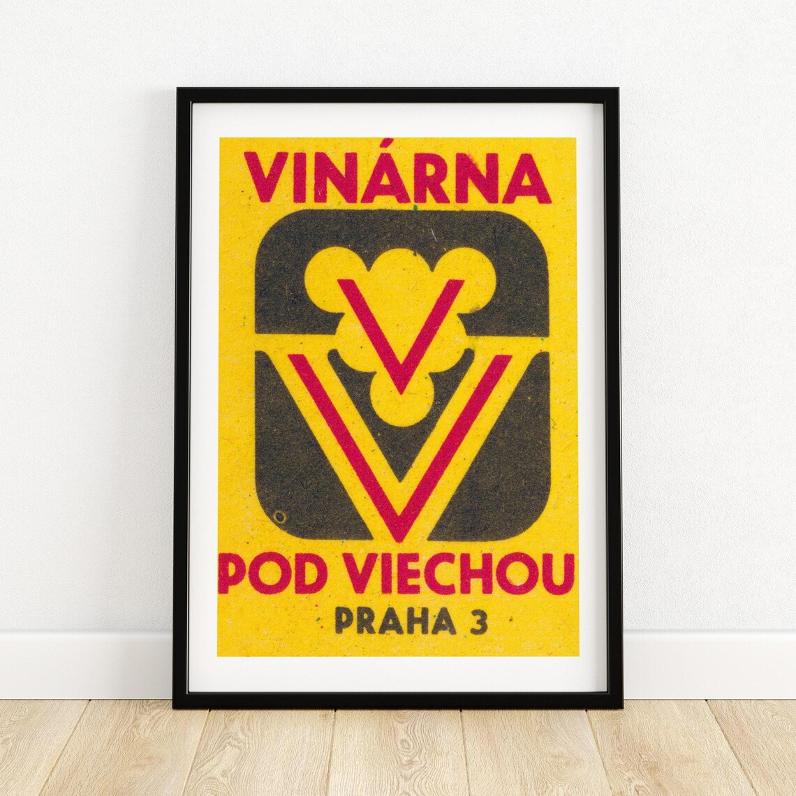 Prague Vinarna Pod Viechou Wine Bar Yellow V Matchbox Label Art Poster