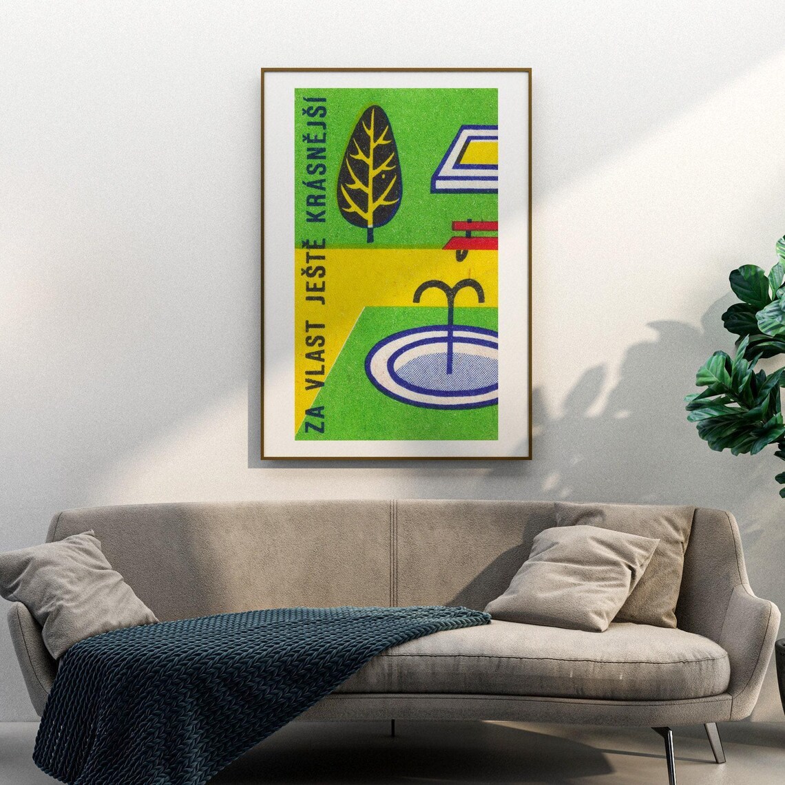 Park Fountain Garden Vintage Czech Matchbox Label Art Poster - Image 3