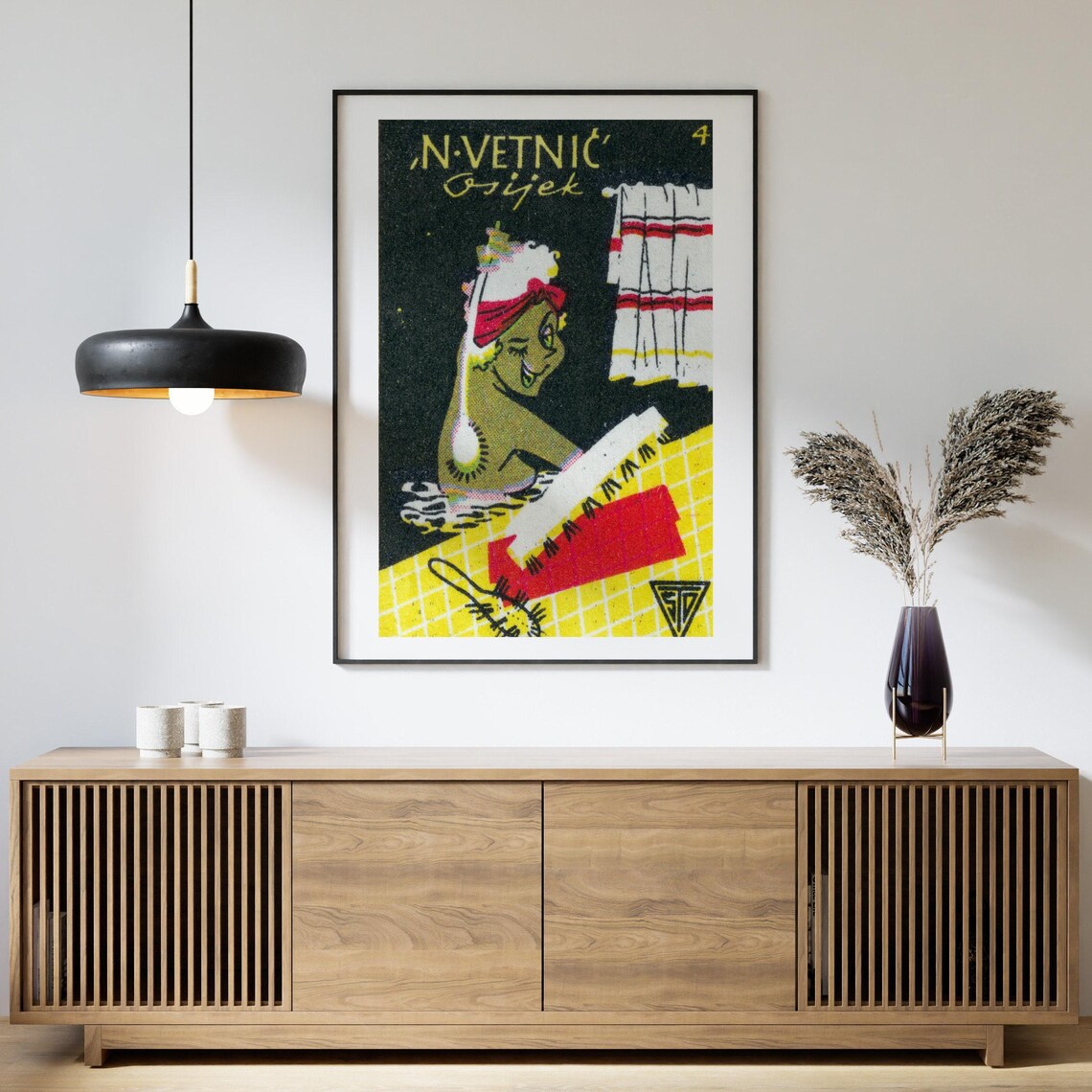 N Vetnic Woman Bathing Vintage Cartoon Yugoslav Matchbox Poster - Image 4