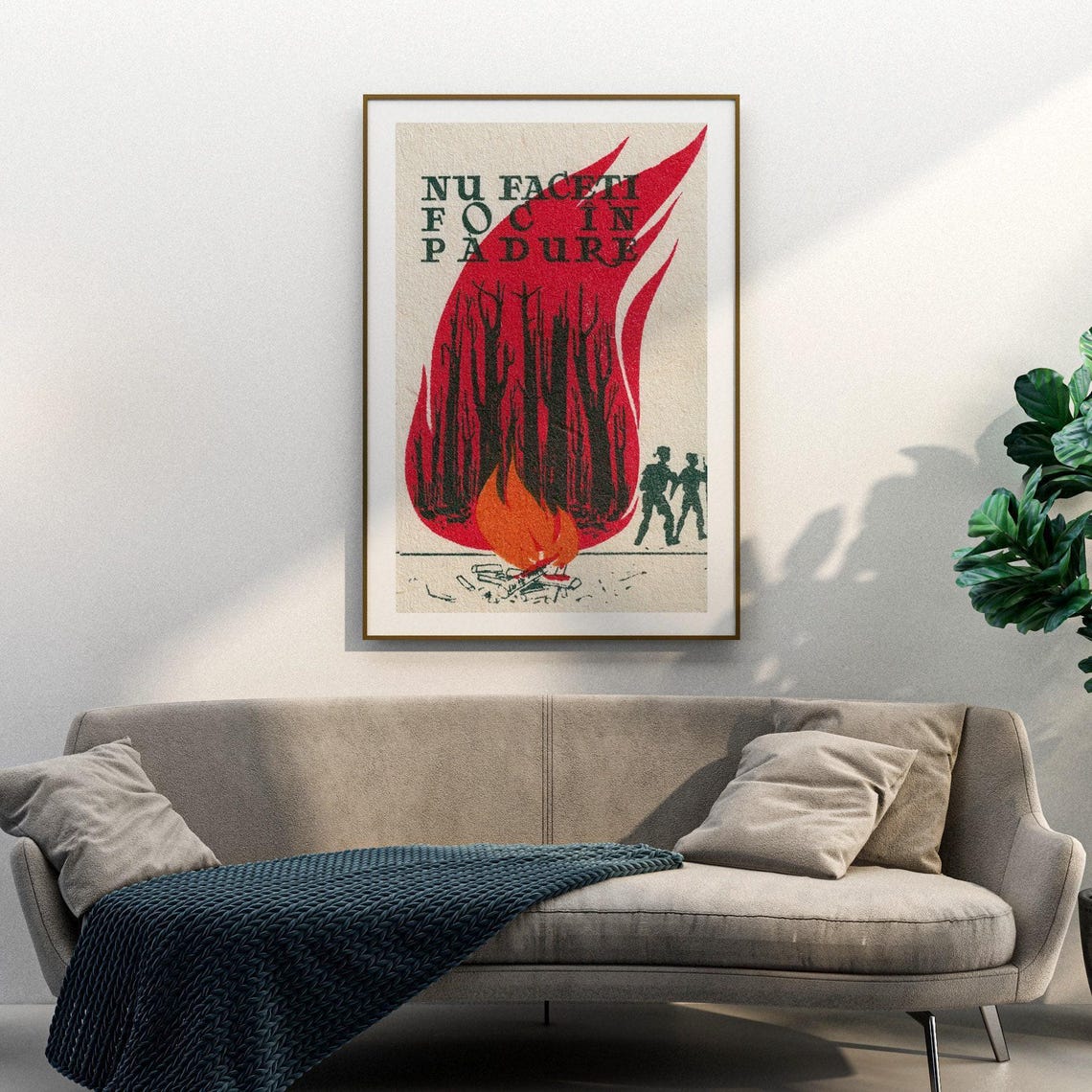 Romanian No Forest Fire Safety Match Red Flame Matchbox Art Poster - Image 3