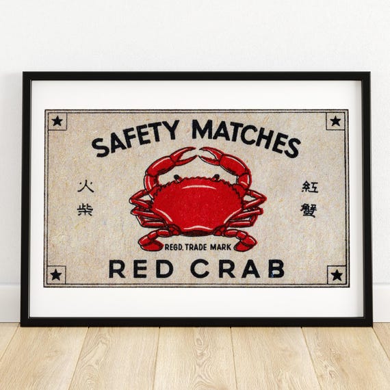 Red Crab Matchbox Print, Vintage Czech Poster