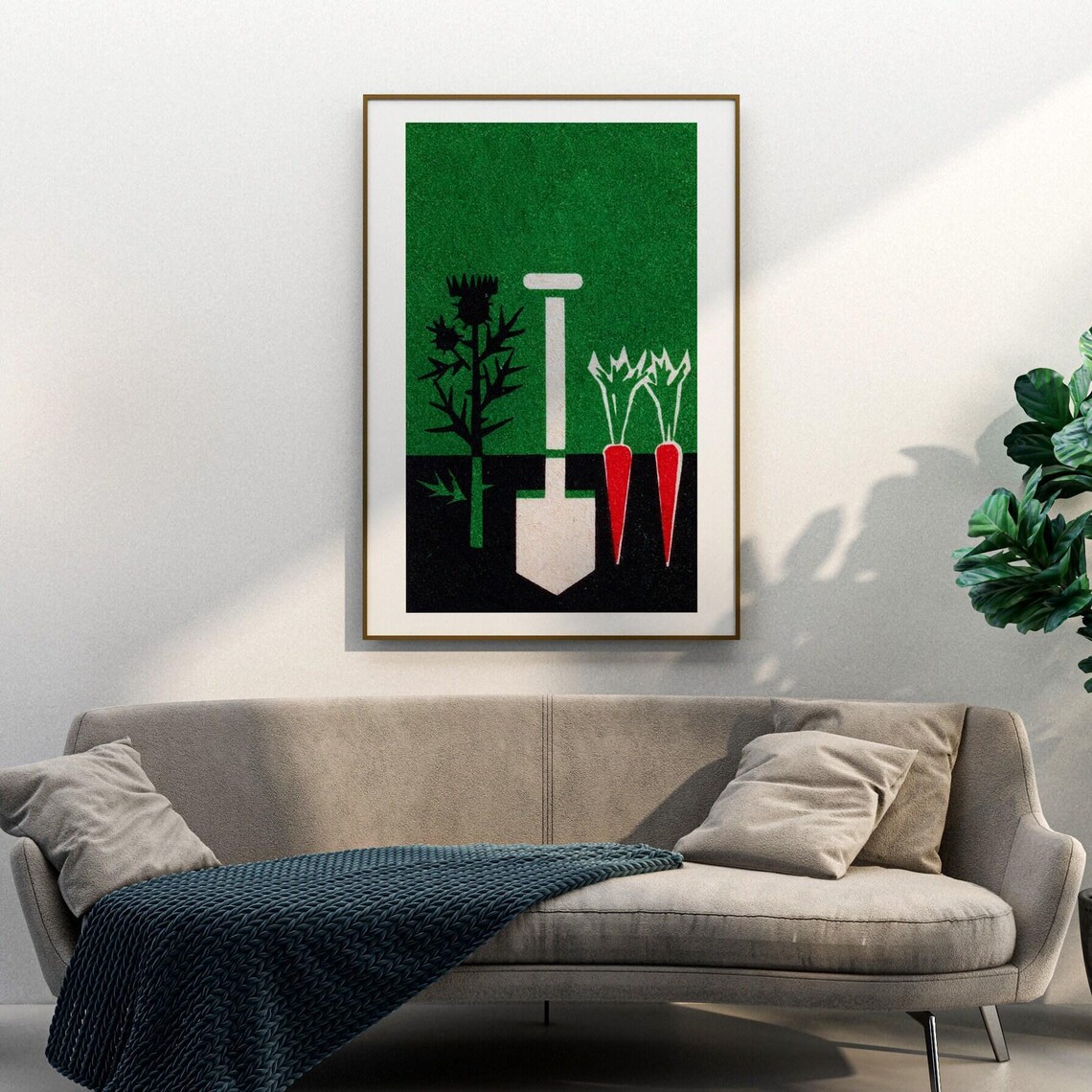Garden Spade Carrots Thistle Green Vintage Matchbox Art Poster - Image 3